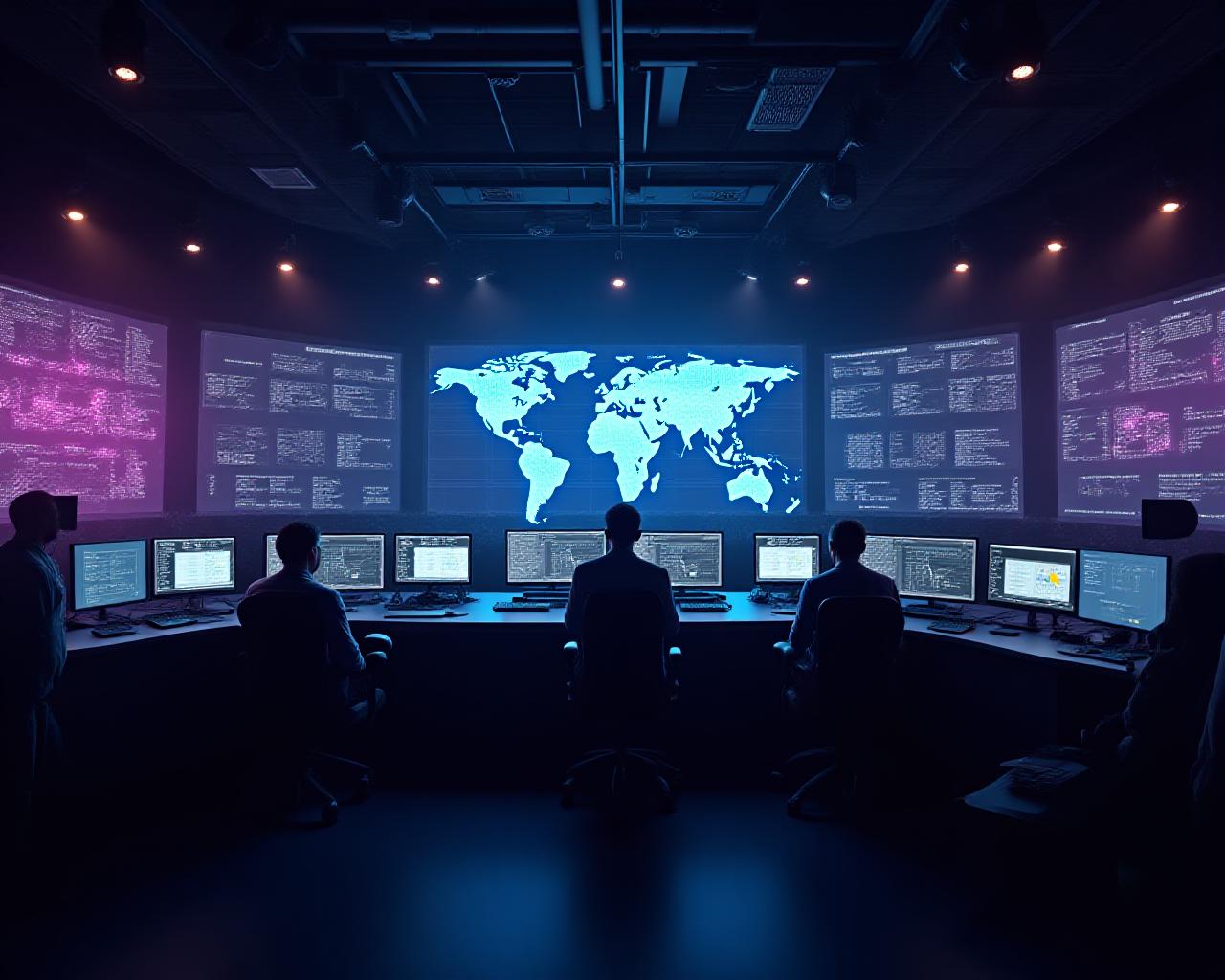 Logistics dispatch center with digital tracking maps